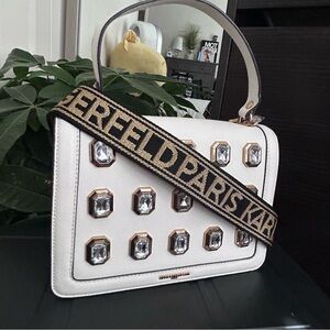 Karl Lagerfeld White and Gold Jewels Embellished Shoulder Bag
